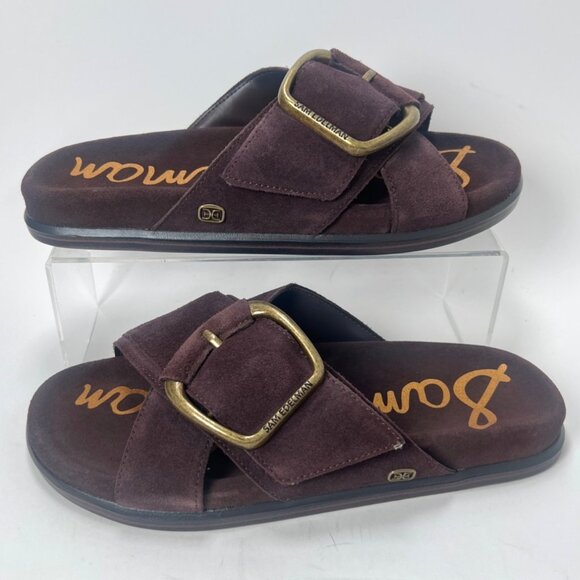 Sam Edelman Darla Suede Slide Sandals With Buckle Detail Size 7.5 Cafe Noir - Picture 1 of 9